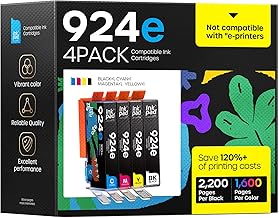 4 Pack 924XL Ink Cartridges with Chip Compatible with HP 924 EvoMore 924E 924XL for HP OfficeJet Pro 8120 8122 8123 8125 8128 8130 8132 8133 8134 8135 Printer Cartridges(with Chip)