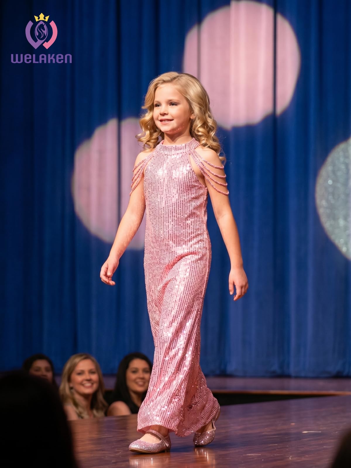 WELAKEN Paillettenkleid für Mädchen, glitzernd, Neckholder, ärmellos, lässig, Party, Hochzeit, Wirbelkleid