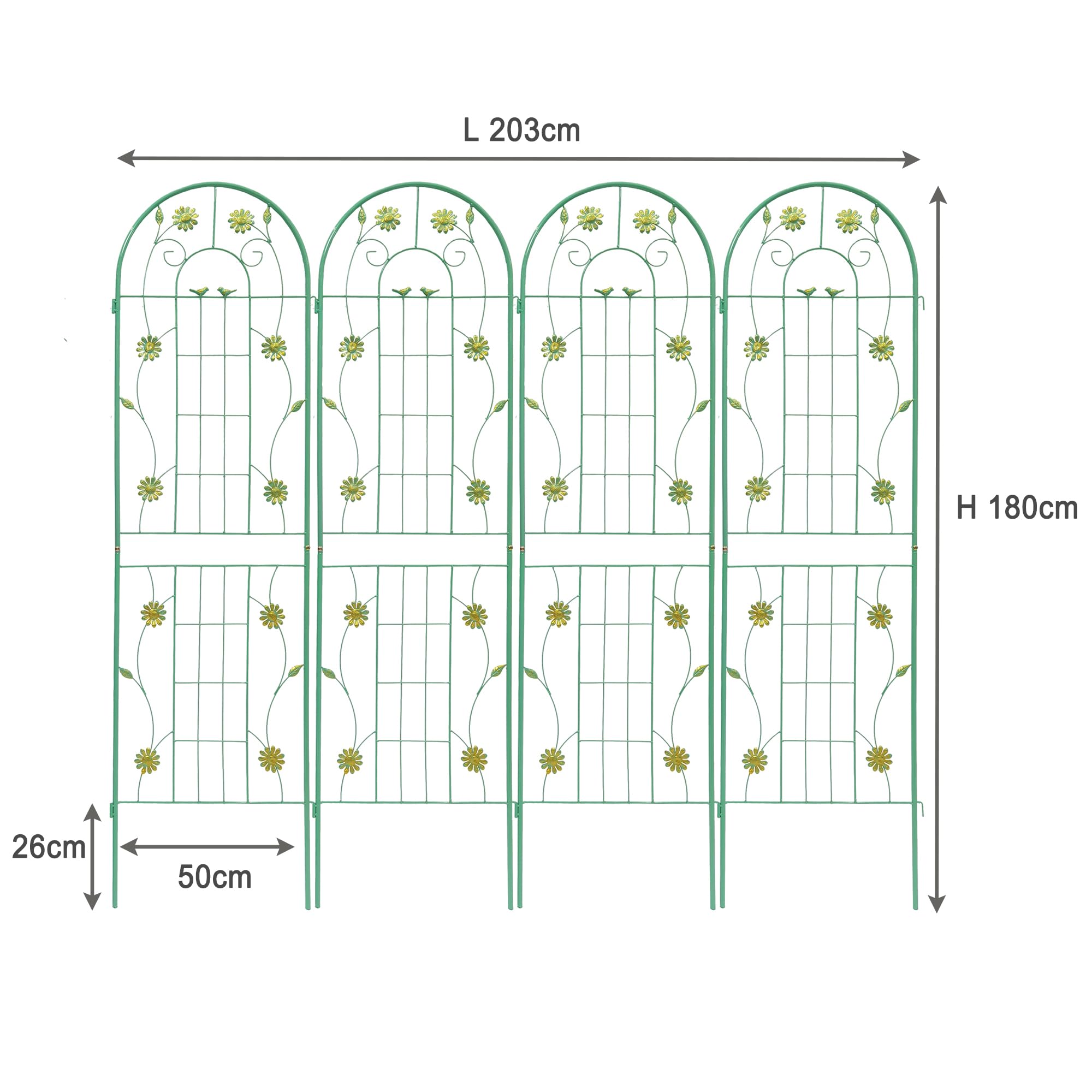 Rankgitter Metall, 2er / 4er Set, 180 x 50 cm, rostfrei Rankhilfe für Kletterpflanzen, Spalier Garten, Gartendeko Grün (4er Set)