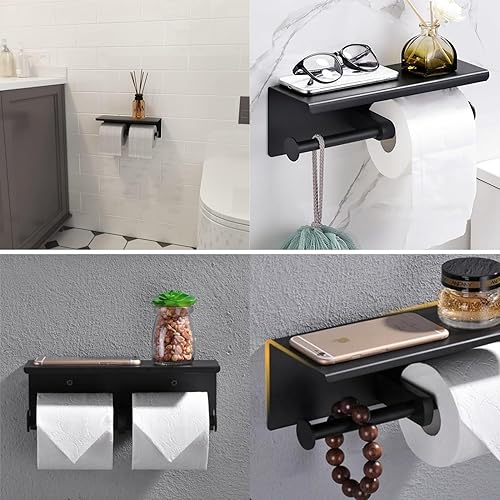 Miniatura 5 de Moderno juego de toalleros de papel higiénico empotrables de color negro mate, soporte de pared de metal duradero para ahorrar espacio, diseño de