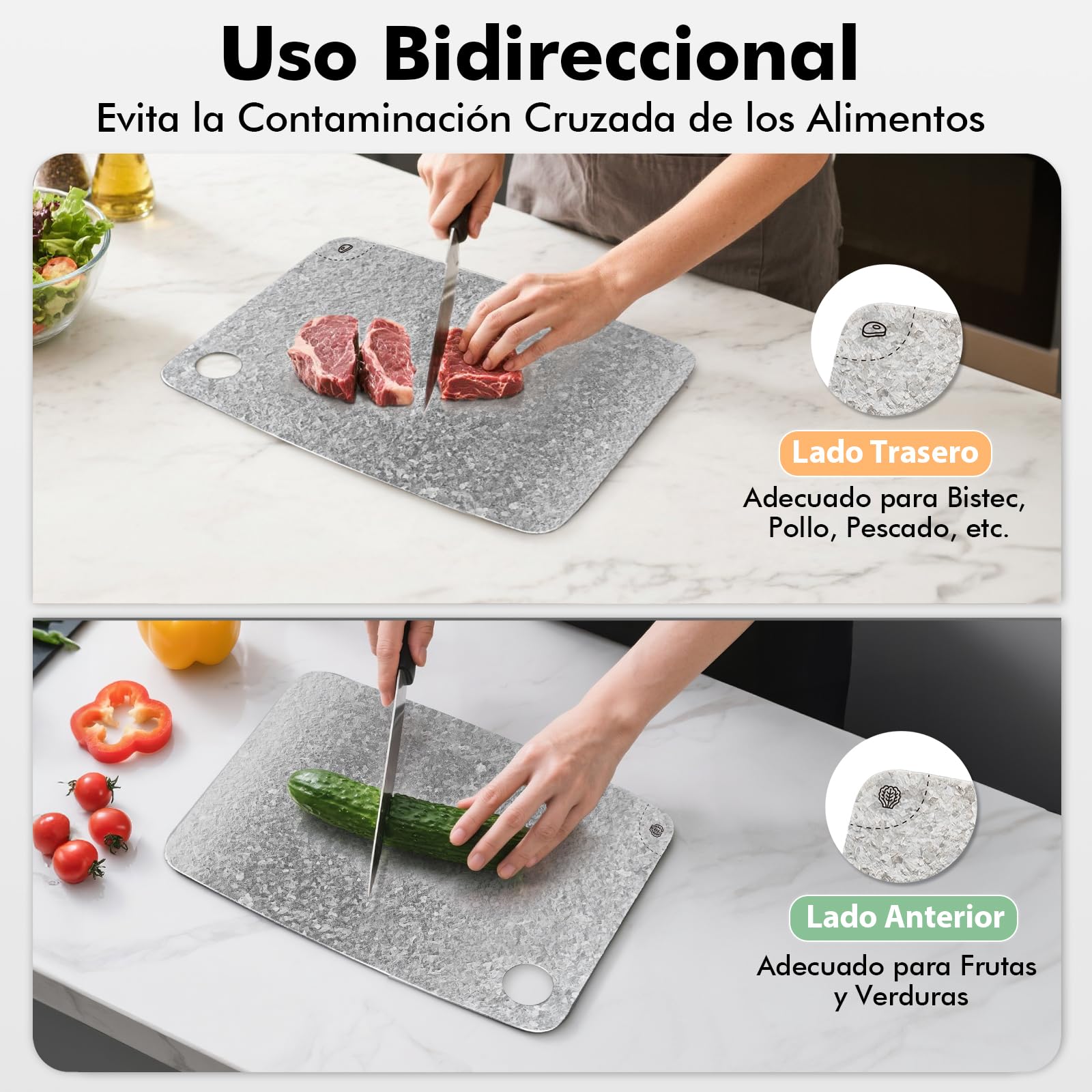 Tabla de cortar de titanio 100% puro, tablas de cortar antibacterianas certificadas por la EPA, tabla de cortar de titanio puro de doble cara para cocina y cocinar al aire libre (30 x 20 cm)