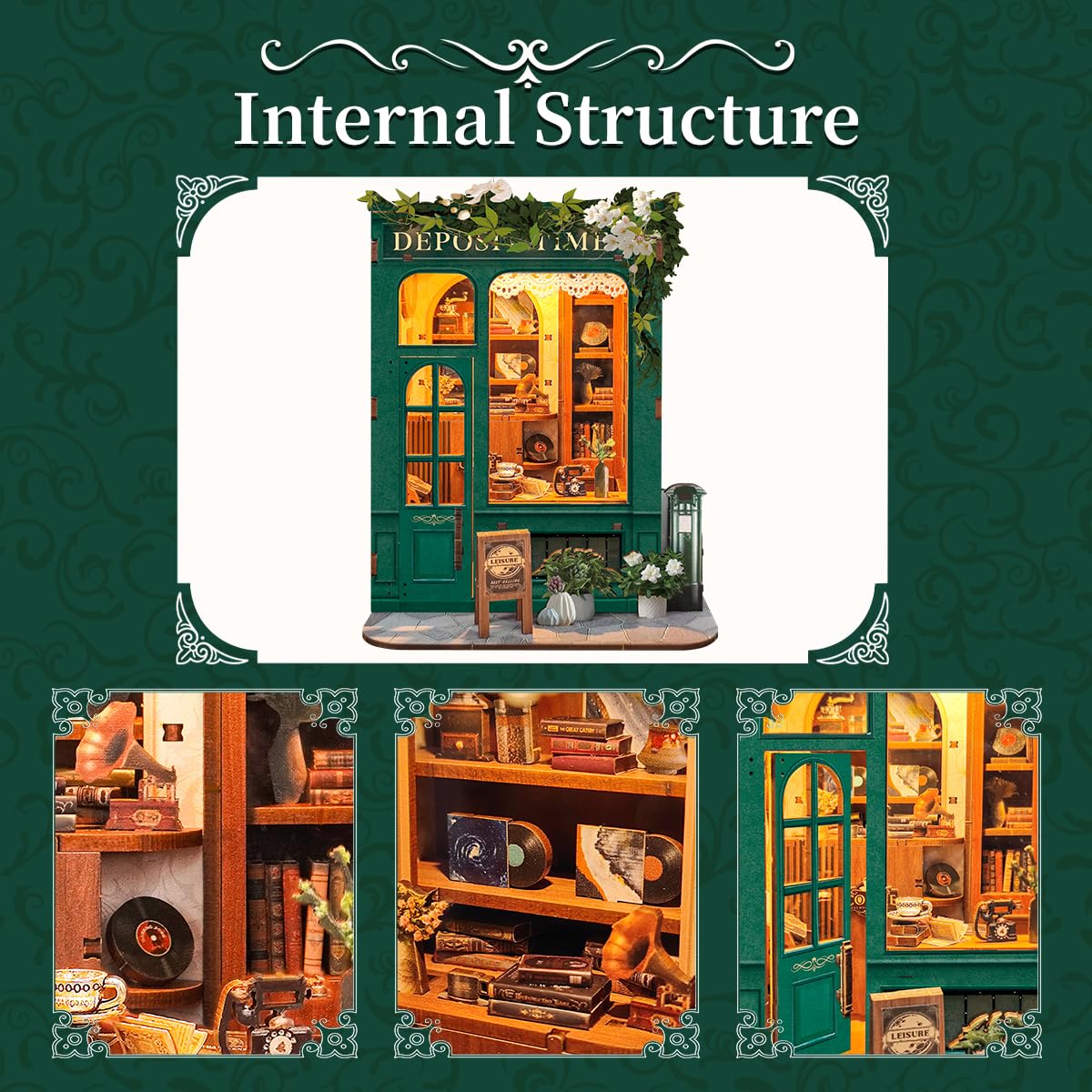 Book Nook Kit for Adults 3D Puzzle Miniature House Kit for Women Craft Lovers Booknook Bookshelf Decor DIY Model Kit with LED Light-Moments In Time(SQ-45) - Image 3