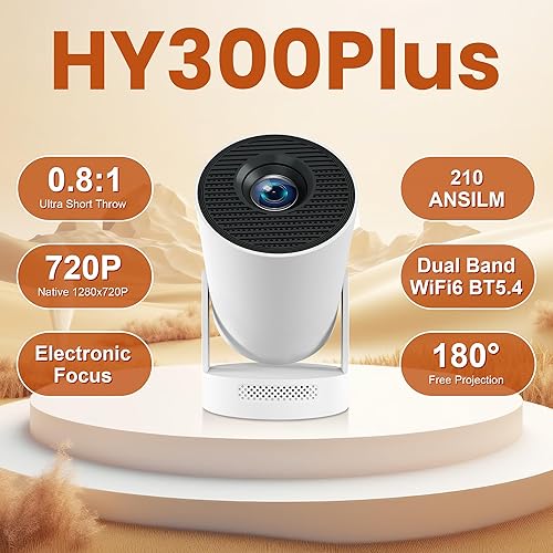 Miniatura 2 de Mini proyector, enfoque eléctrico, 210 lúmenes ANSI, proyector portátil inteligente para dormitorio y cine en casa con soporte 4K, Keystone