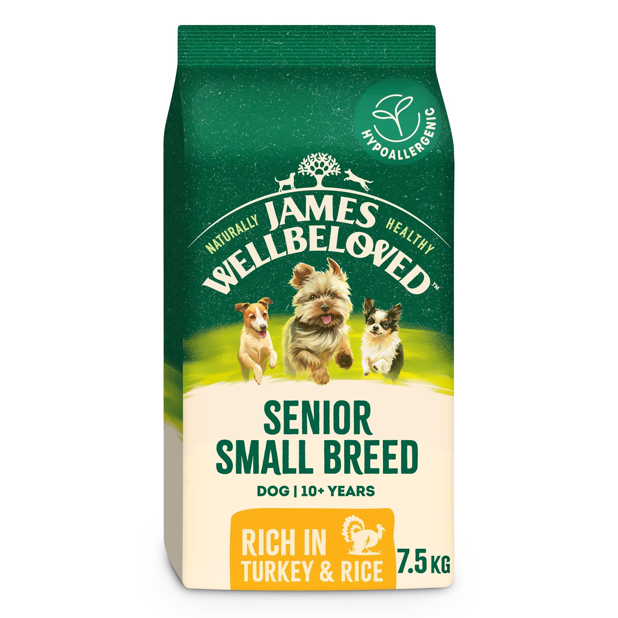 James Wellbeloved Dog Senior Hypoallergenic Dry Food Small Breed Turkey and Rice 7.5 kg