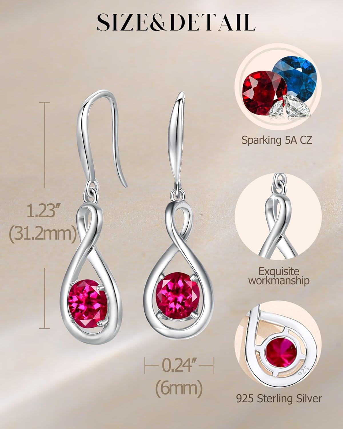 FANCIME Dangle Drop Earrings 925 Sterling Silver Dainty Infinity Round Gemstone Birthstone Jewelry Birthday Mothers Day Gifts for Her Women - Image 6