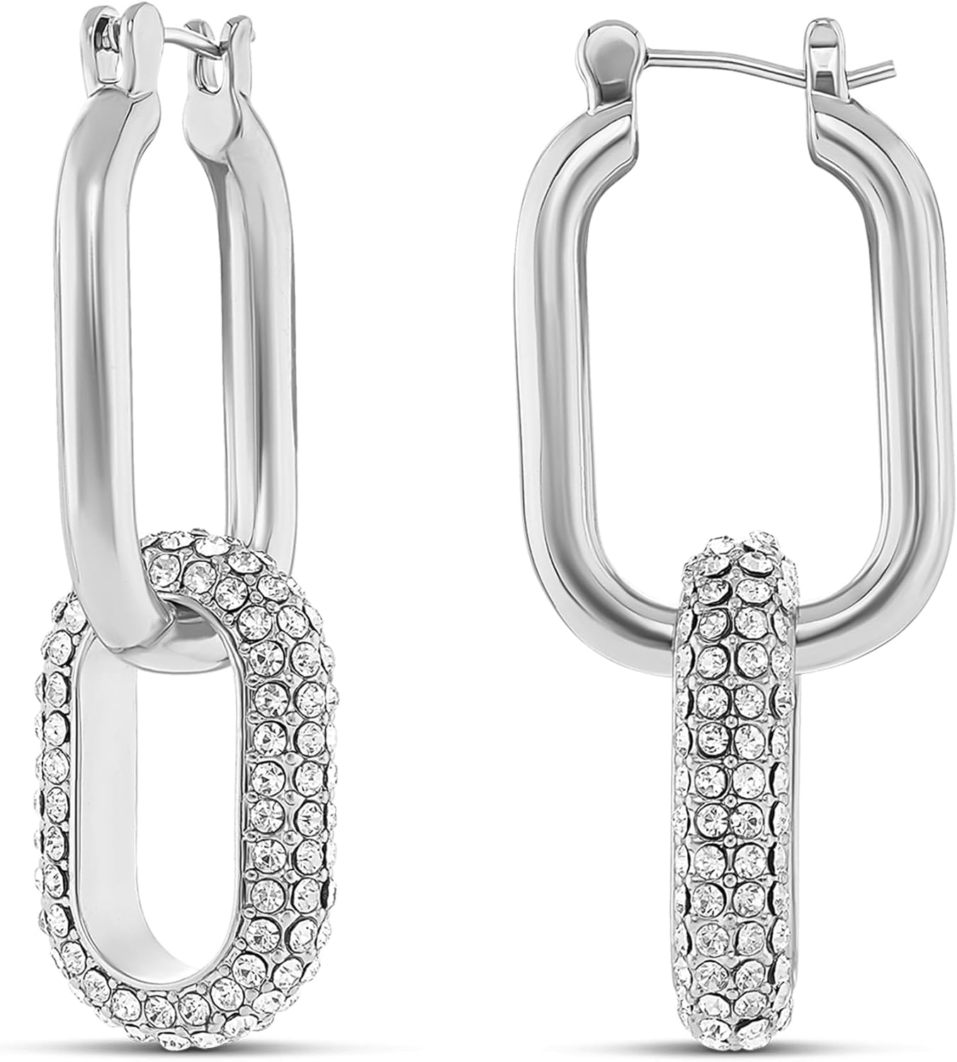 Amazon Essentials Polished Oval Hoop with Pave Oval Drop