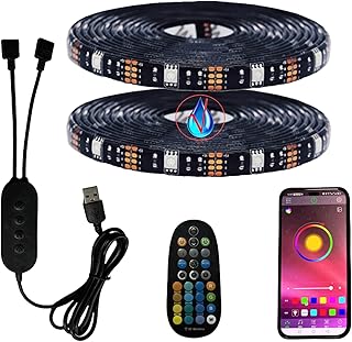 2 Meter (2x 1M) RGB LED Streifen dimmbar, Bluetooth/APP kontrollierte TV USB Hintergrundbeleuchtung mit RF Fernbedienung, 5050 RGB Strip für HDTV TV Beleuchtung, wasserdicht IP65