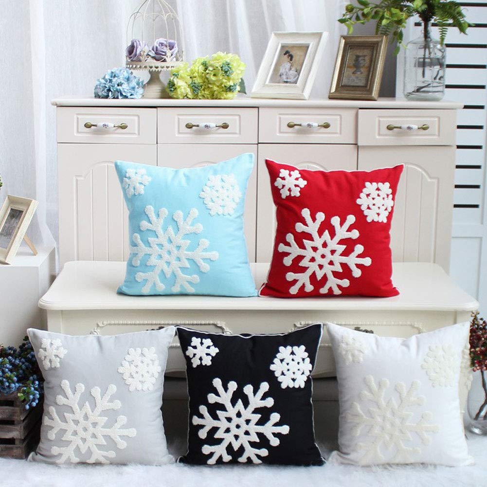 E. vida suave cuadrado Navidad copo de nieve Estilo Algodón Bordado Manta funda de almohada Funda de cojín decorativo 18 x 18 "
