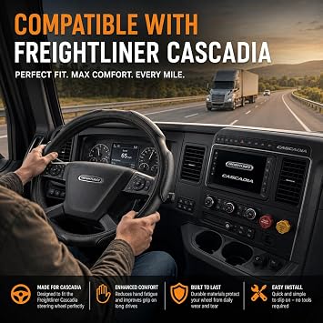 Goodyear 18 Semi Truck Steering Wheel Cover Non Slip Grip, Comfortable, Heavy-Duty Protection, Compatible with Freightliner, Bus, Trucks