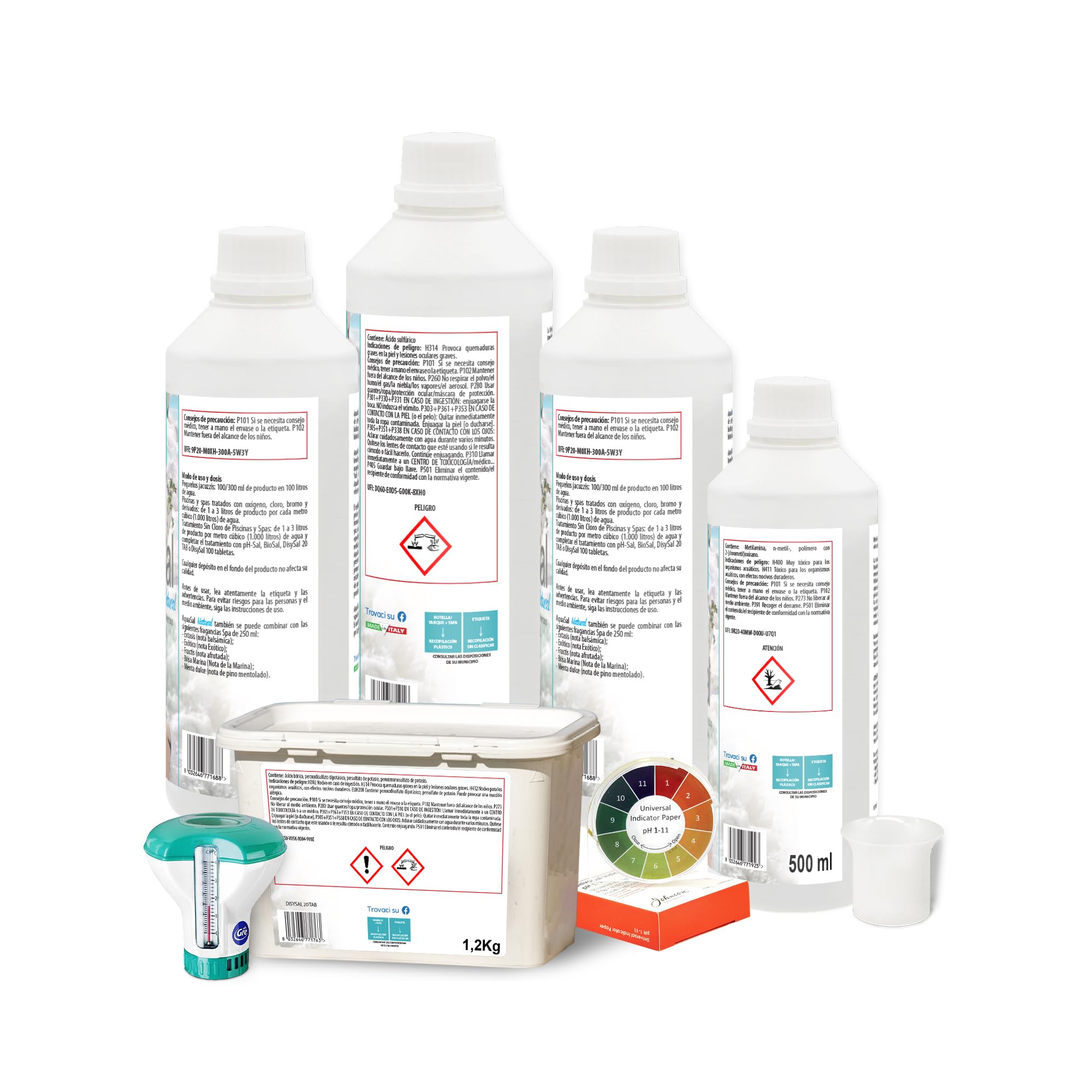 KIT SPA NATURAL, Prodotti per Spa Idromassaggio e Piscina - 5 KG | di Tutte le Marche e Dimensioni, a Base di Acqua Termale, Trattamento completo con Ossigeno Attivo Senza Cloro in past. 20 gr