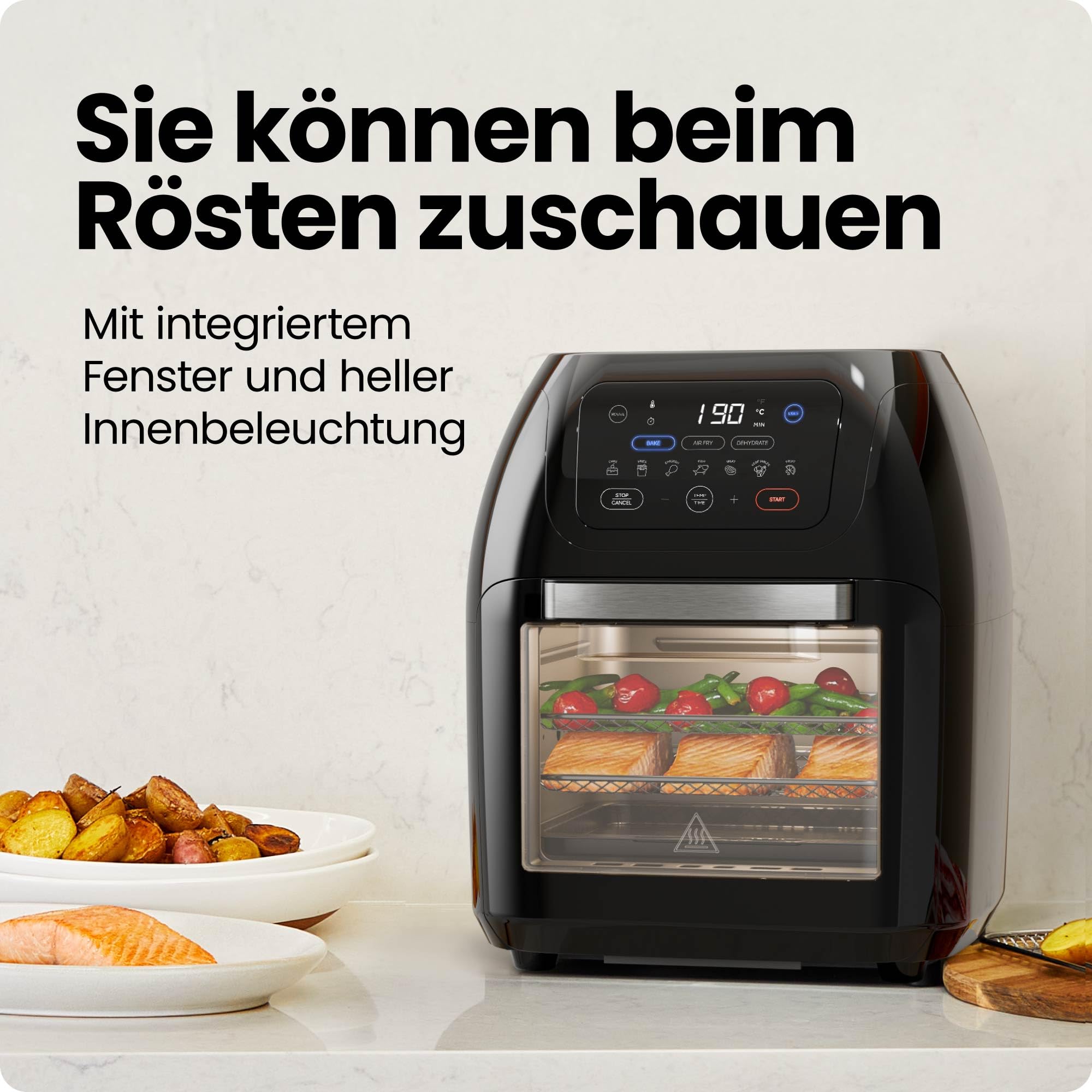 Chefman Multifunktionale Heißluftfritteuse 10L Digital Touchscreen Konvektion Dörrautomat Rotisserie Schwarz