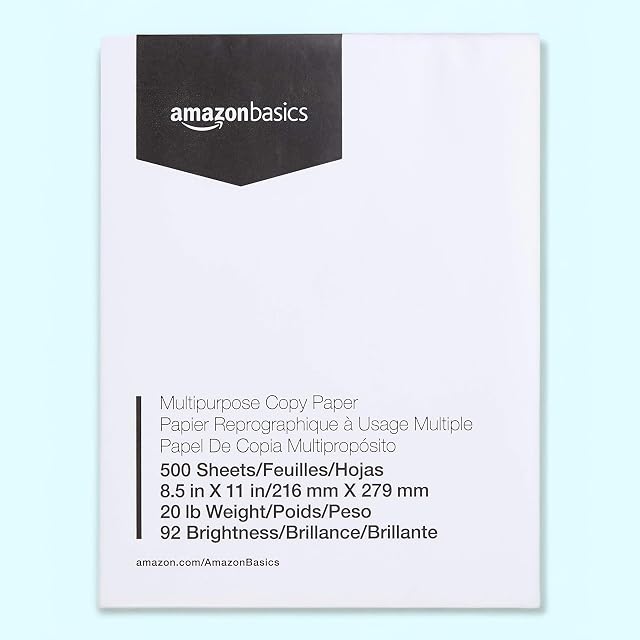 Amazon Basics Multipurpose Copy Printer Paper 8 5 x 11 Inches 20 lb 92 Bright White 1 Ream