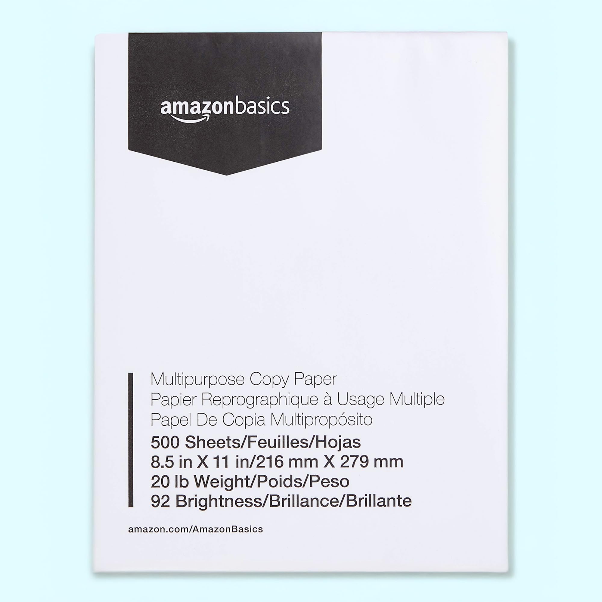Amazon Basics Multipurpose Copy Printer Paper, 8.5 x 11 Inches, 20 lb, 92 Bright, White, 1 Ream (500 Sheets), Jam-Free