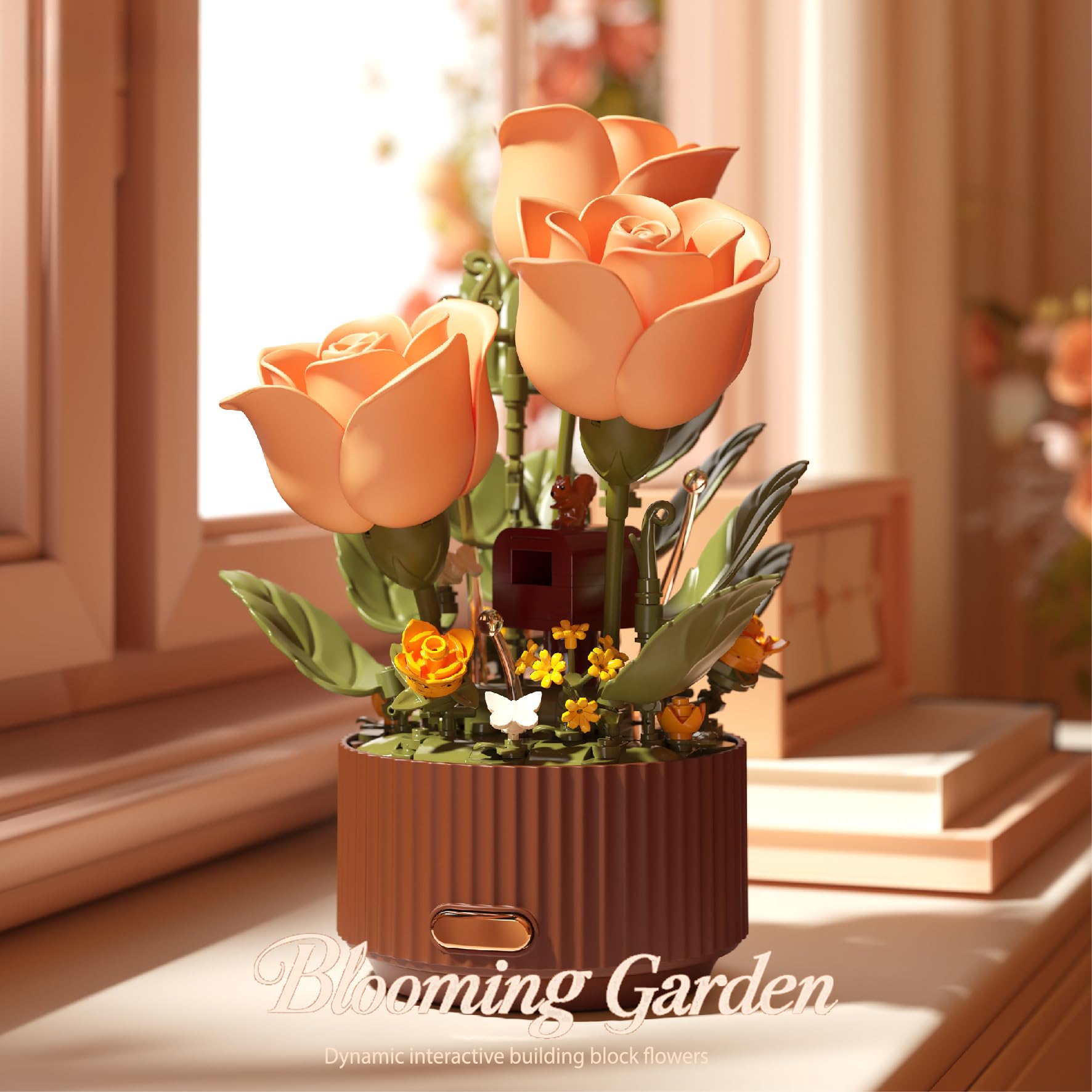 Rosen Bausteine Blumen mit Blumentopf, 255 Teile Botanik Klemmbausteine, Künstliche Blume Bauklötze Bausatz Spielzeug für Home Deko Geschenk für Erwachsene Freundin Frauen