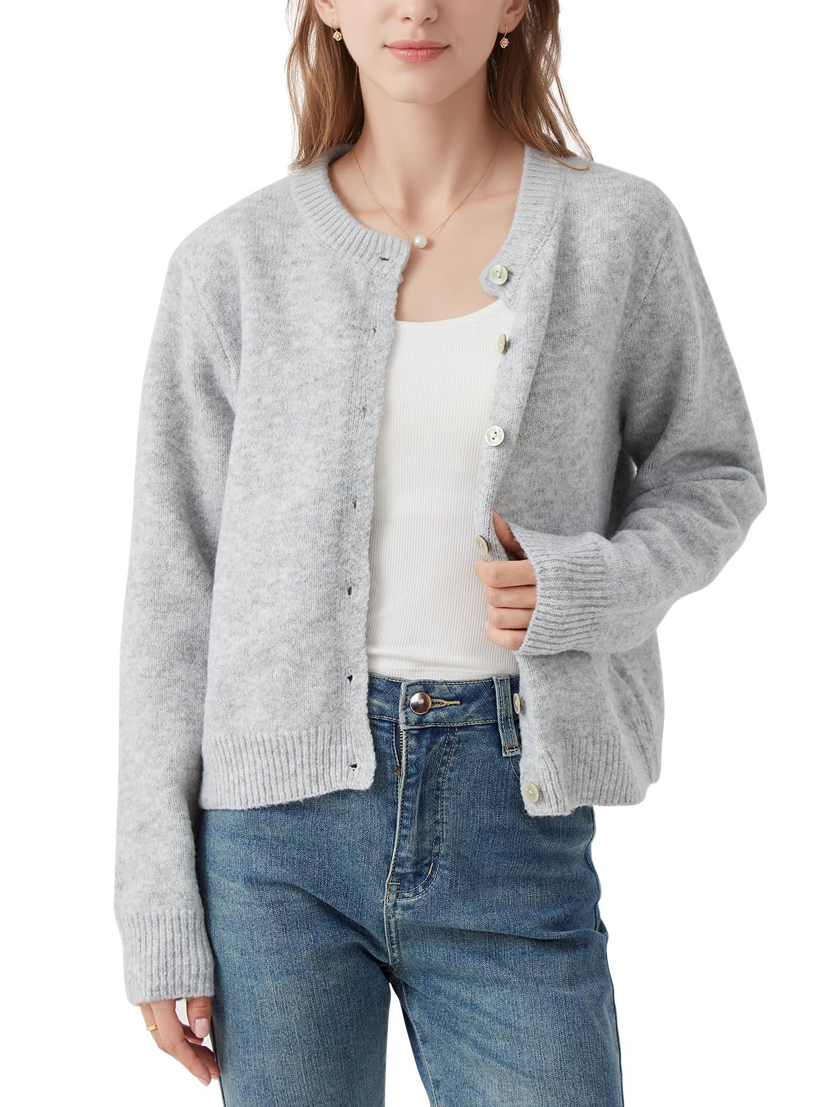Topdear Cropped Cardigan Sweaters for Women Open Front Long Sleeve Crop Knit Sweater for Dresses for Jeans XS
