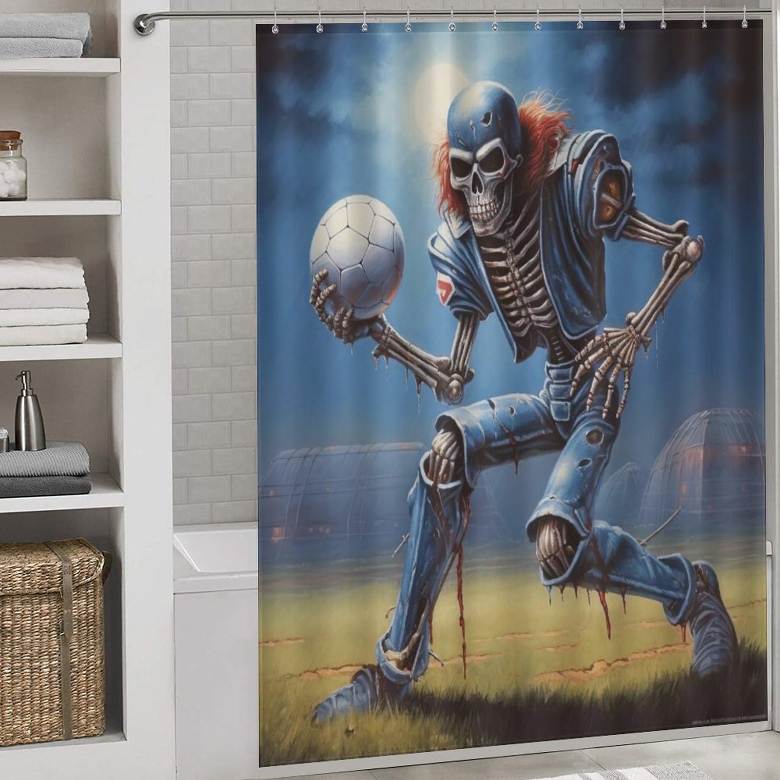 Rideau de douche football imperméable lavable avec 12 crochets 168x183cm