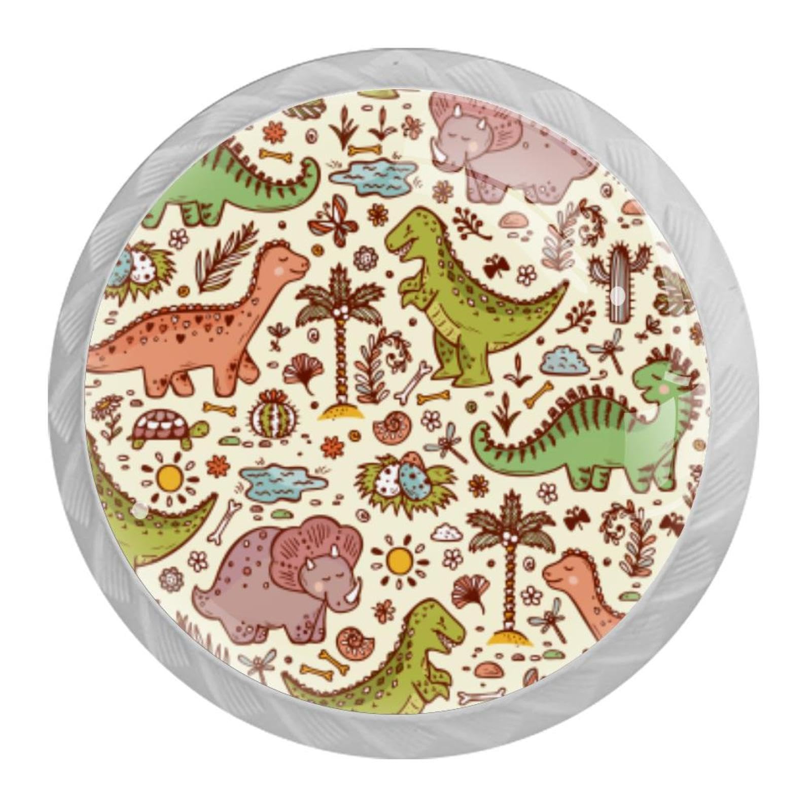 Tqmspg Multi13 4 Pieces Drawer Pulls Cute Dinosaur Doodle Patterns Door Knobs Dresser Handles For Kitchen Wardrobe Cupboard Hardware Furniture