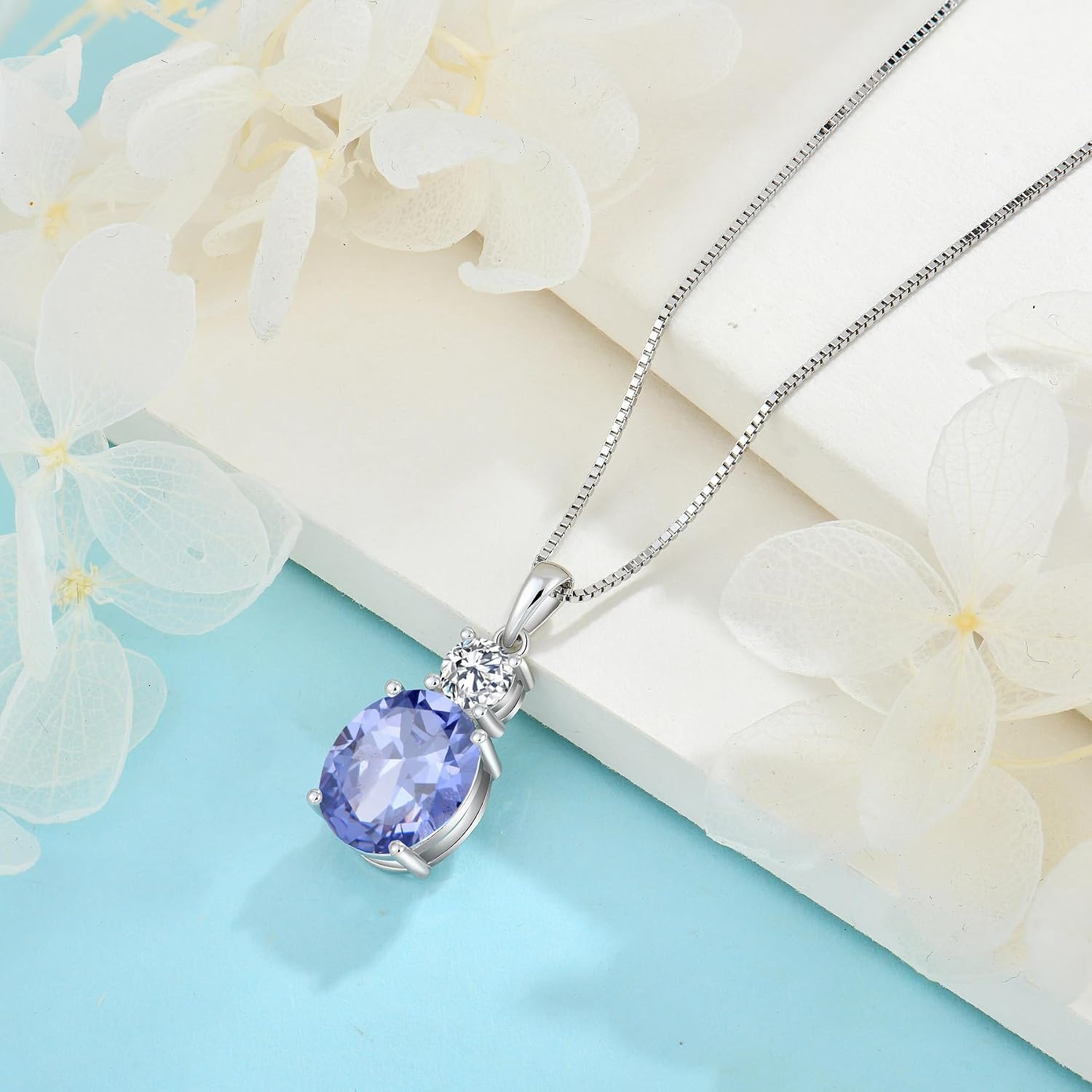 Birthstone Necklace for Women 925 Sterling Silver Oval Cut Cubic Zirconia Pendant Jewelry for Her - Image 4