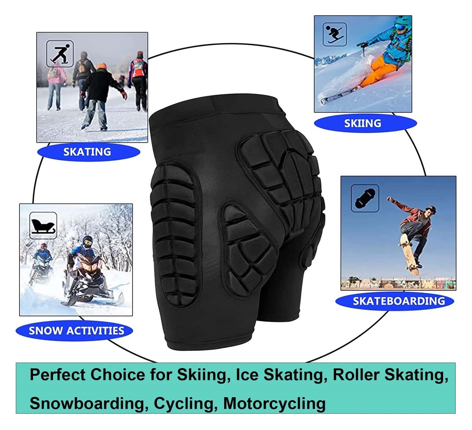 Szorty ochronne, ochraniacze na kolana, ochraniacze na łokcie, zestawy ochronne 3 w 1, do jazdy na rowerze, łyżwach, snowboardzie, łyżwach, narciarstwie, dla dzieci, mężczyzn, spodnie ochronne