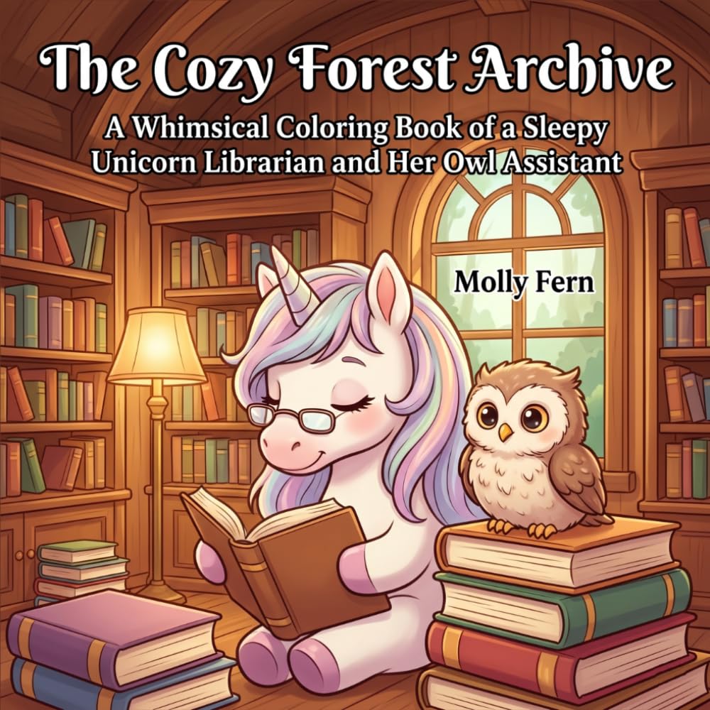 The Cozy Forest Archive: A Whimsical Coloring Book of a Sleepy Unicorn Librarian and Her Owl Assistant (Calm & Cozy Nest)