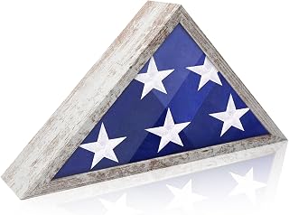 Flag Display Case for 3' x 5' Flag, American Flag Shadow Box with HD Tempered Glass and Wall Mount, Folded Triangle Flag Holder Frame for Small Flag (Not for Burial Flag) - Vintage White