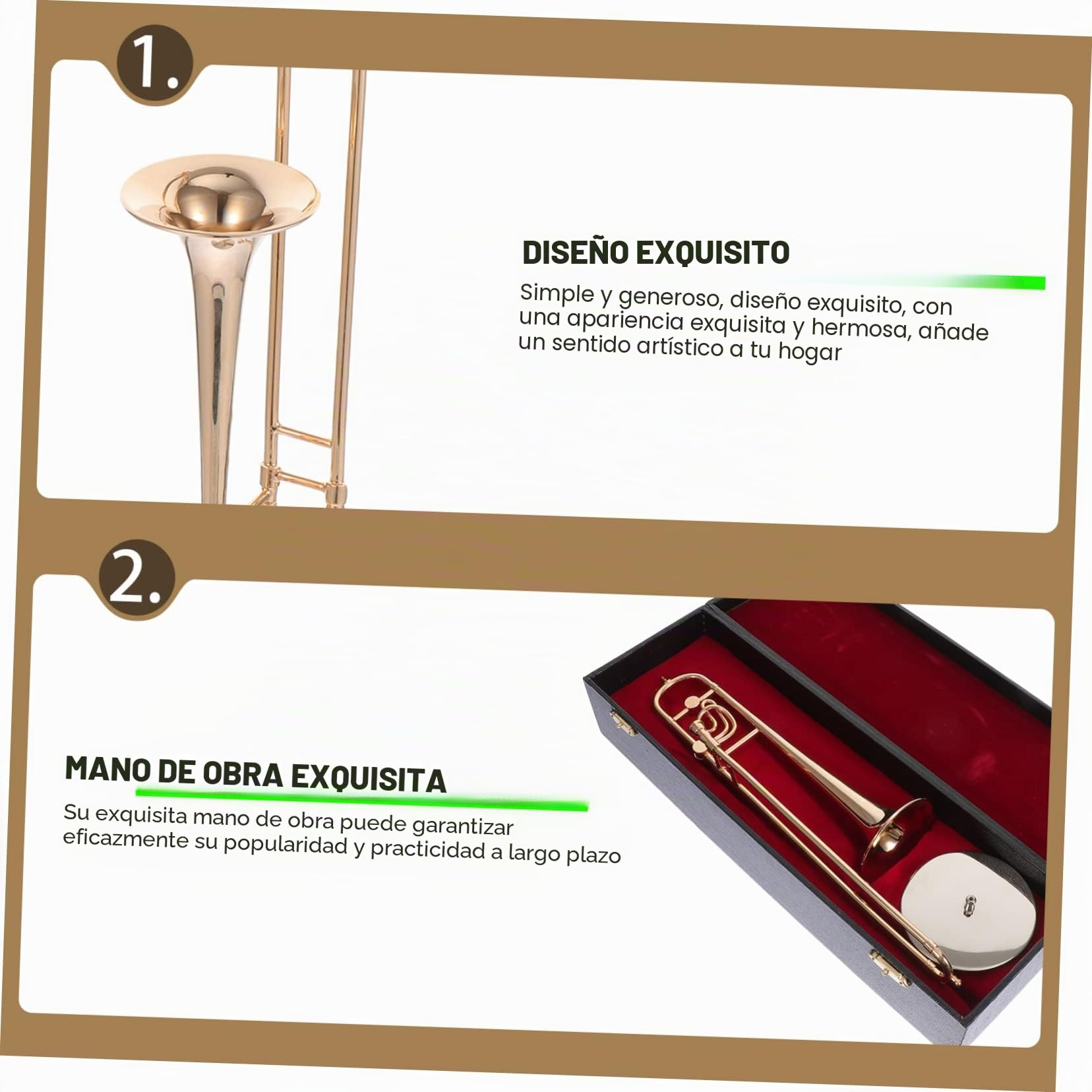 VICASKY 1 Pc Modelo De Trombón Modelo De Exhibición De Trombón Soporte De Mini Trombón Modelo De Instrumento Estuche De Trombón Niño Sala De Juguetes Delicado Cobre Chapado En 24k