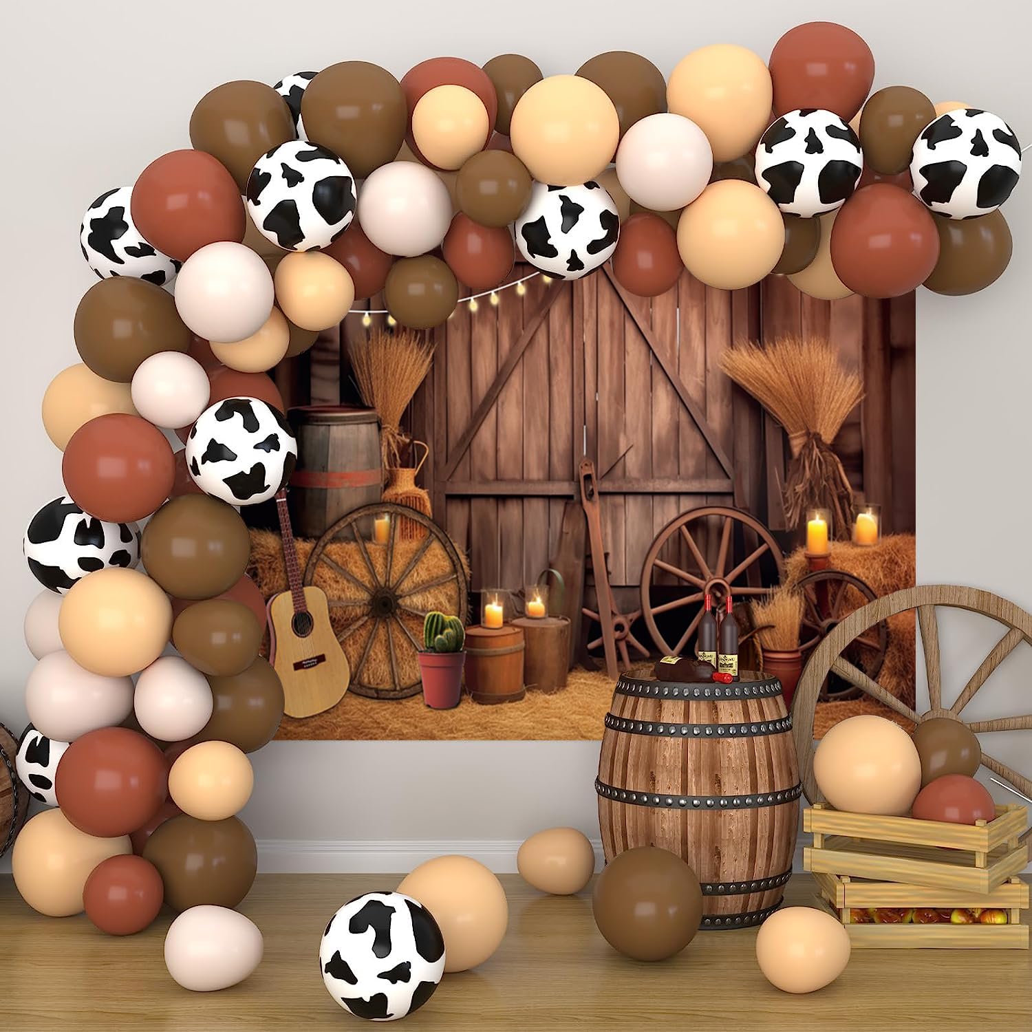 Fondo de Vaquero Occidental 3,6x2,5 m, Salvaje Oeste Casa de Madera rústica Puerta de Granero de otoño Telón de Fondo de Fotografía Baby Shower Cumpleaños Decoración de Fiesta Occidental Banner