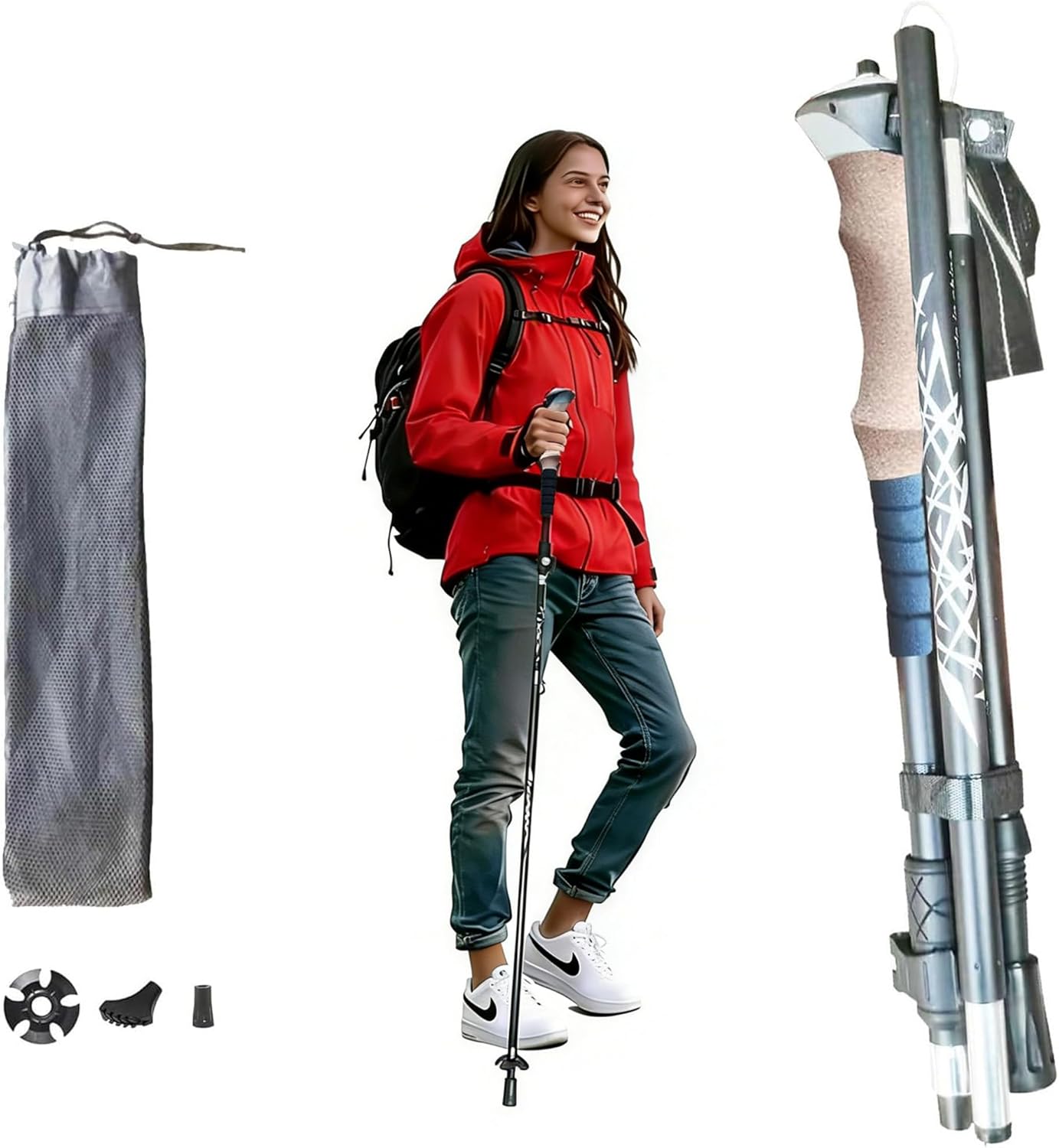 Hiking Poles for Women, Men, Seniors - Ultralight Foldable Trekking Poles & Walking Sticks with 1/4" Thread, Tip Kit (Phone Stand Sold Separately)