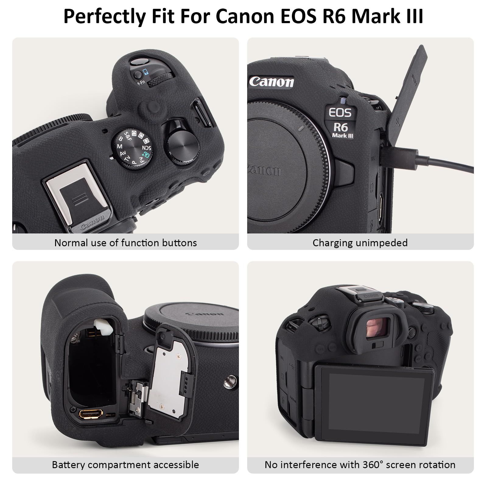Rieibi Custodia in silicone per fotocamera Canon EOS R6 Mark III, accessori per fotocamera digitale Canon EOS R6 MarkIII con 2 pellicole protettive temperate ultra sottili da 0,25 mm, antiscivolo e