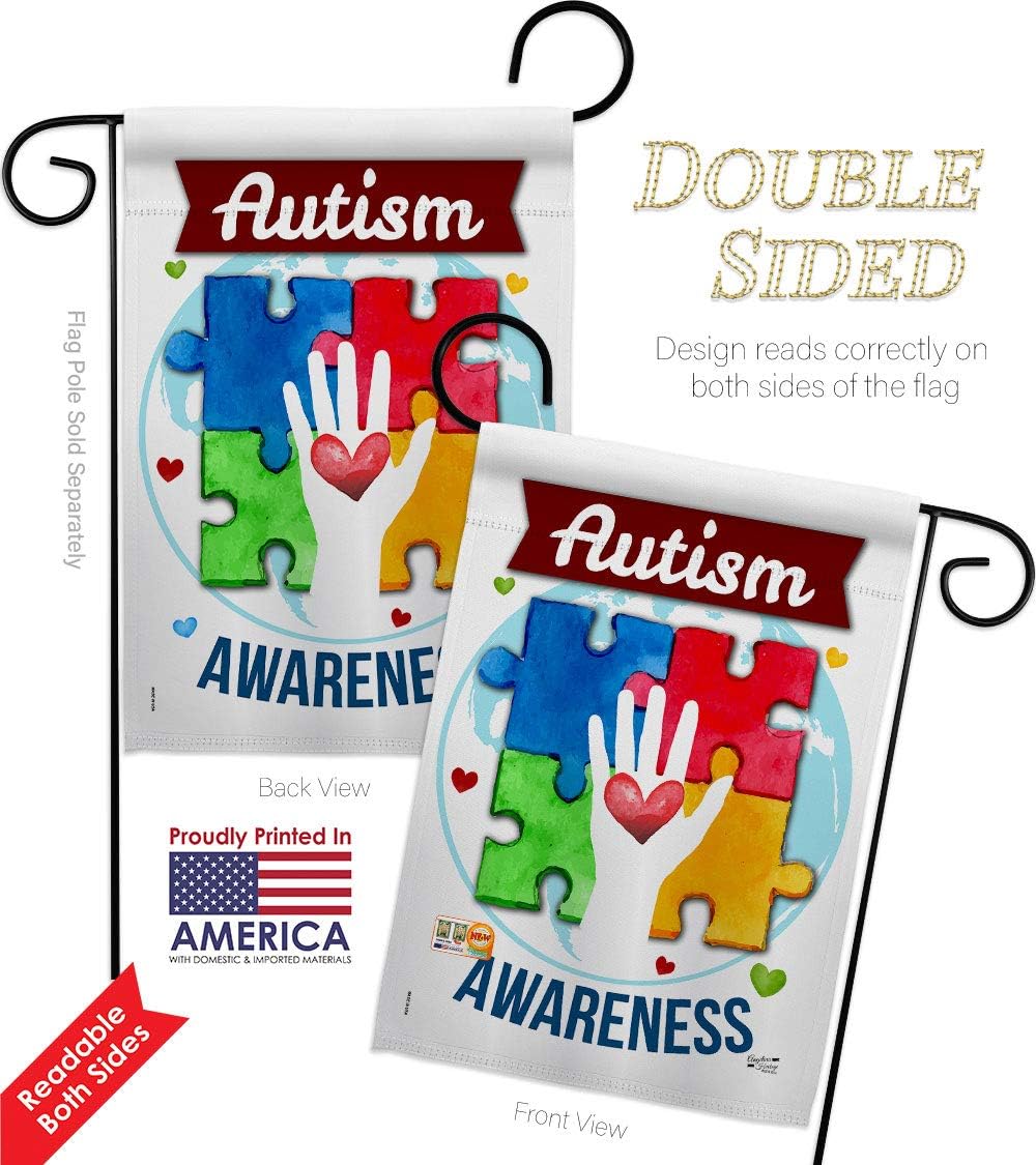 Hope for Autism Awareness Garden Flag Set Wall Holder Support Inspirational Survivor Ribbon Prevention Cancer Breast BLM Small Decorative Gift Yard House Banner Double-Sided Made In USA 13 X 18.5