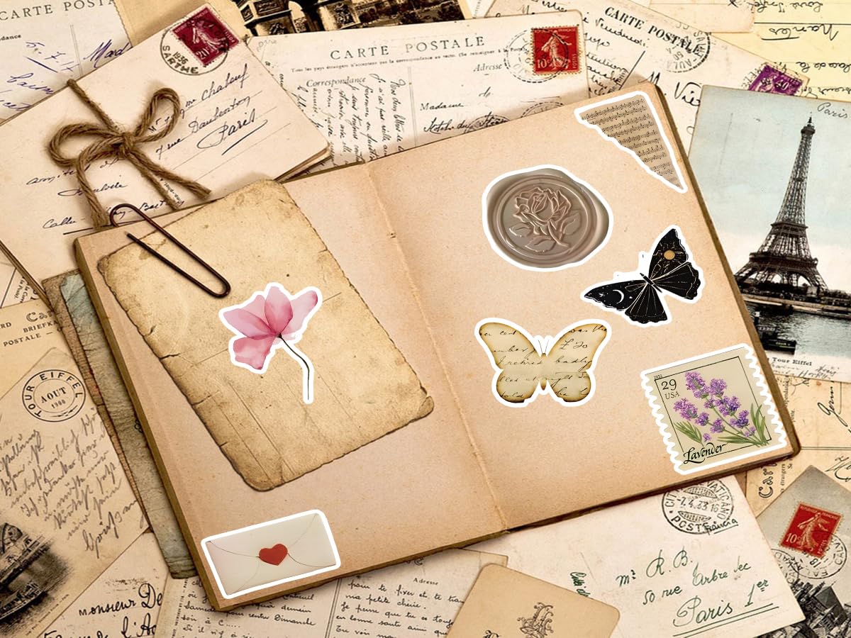 Amitorfo 120 Pcs Vintage Aesthetic Stickers, Neutral Beige Scrapbook & Journal Stickers - Image 2