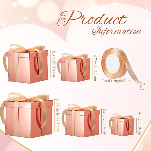 Miniatura 8 de Cholemy 5 cajas de regalo para el día de San Valentín con tapa y cinta, 5 tamaños mixtos, cuadrados, anidados, tarjeta de recuerdo, caja de regalo,