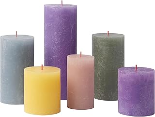 Bolsius Rustik Lot de 6 bougies piliers - Cadeau - Memphis - Bougies décoratives pour la maison - Longueur de combustion - Non parfumées - Cire végétale naturelle - Sans huile de palme