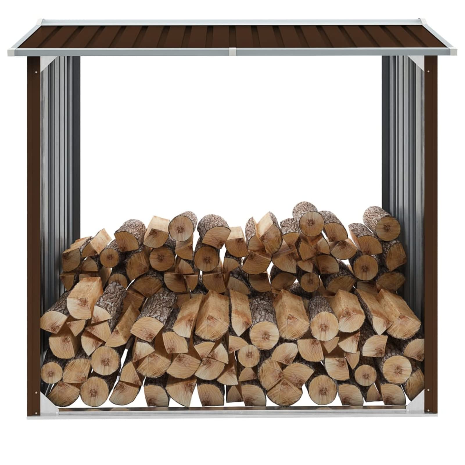 Homgoday Caseta jardín para leña Acero galvanizado marrón 172x91x154 cm Leñera Registro de Leña, Estantería para leña de Chimenea para Interior y Exterior Soporte de Madera
