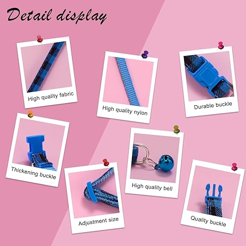 Miniatura 2 de Paquete de 8 collares clásicos a cuadros para cachorros con campanas, collares de identificación de gato ajustables de 7.5 a 12.6 pulgadas, bonitos
