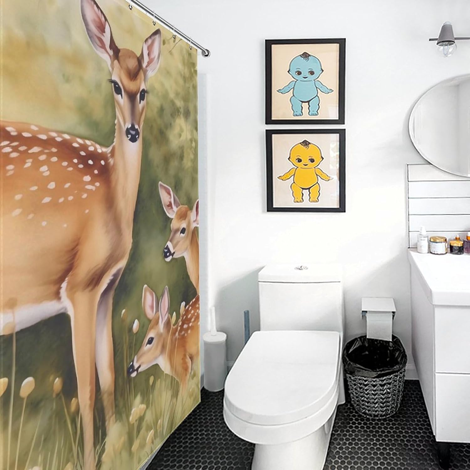 Deer Mama and Little Funny Shower Curtains Washable Bath Curtain Liner with Hooks for Bathroom Bath Tubs