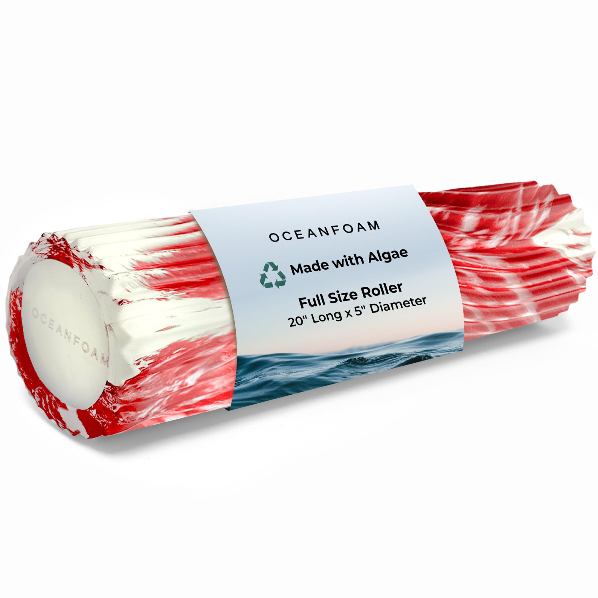 Oceanfoam Tidal Roller - Red Marbled - Muscle Massage Foam Roller for Back Pain & Stretching - Firm and Ergonomic Wide Wave Textured - Yoga, Athletics, & Wellness - Full Size, 20" x 5"