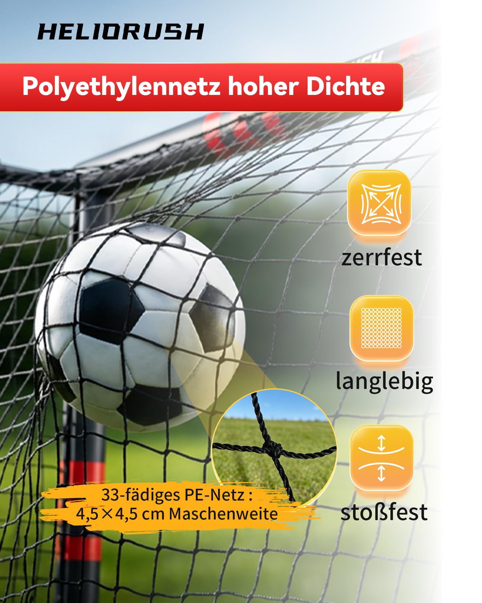 Fußballtor für Garten Kinder - 32mm Stahlrahmen & EPE-Polsterung, Wetterfestes Tor Set mit 33-lagigem PE-Netz & U-Erdanker (180/240/300cm)