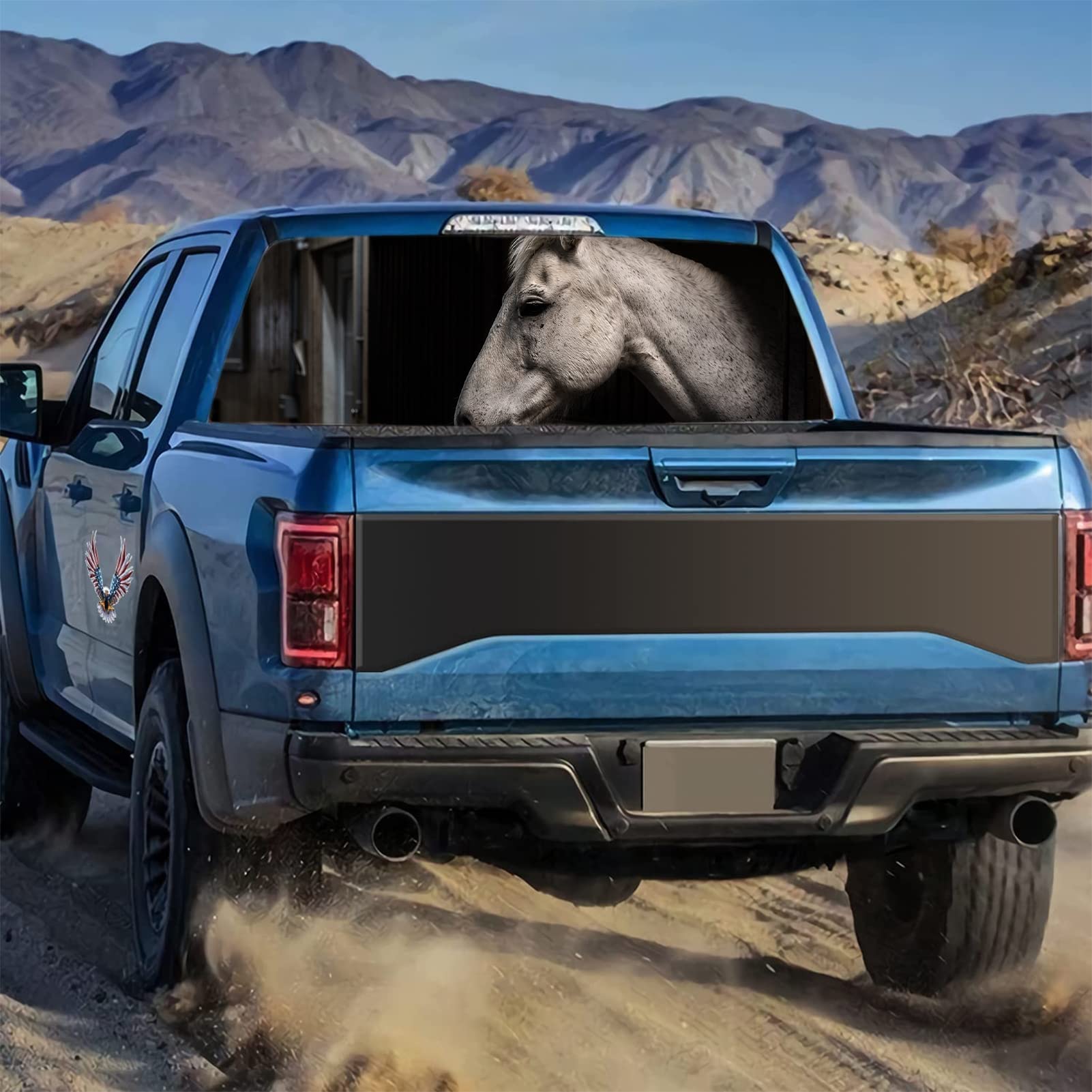WOKEZ Finestra Posteriore a Cavallo di Destra Truck Decal Truck Finestra Posteriore Decal Wrap Graphic Perforato Vedi Attraverso Universal per camioncini SUV,58x18 inch