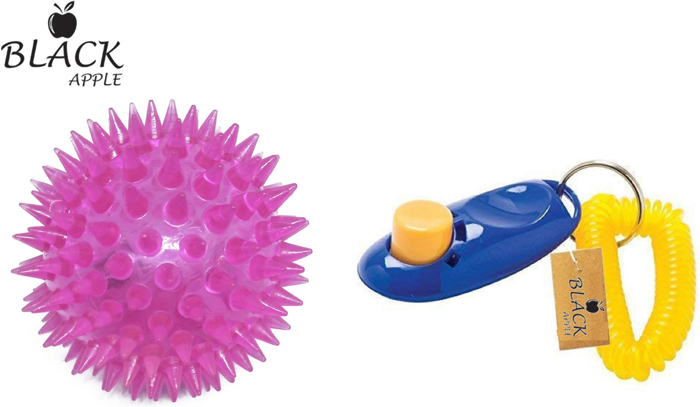 Black Apple Pet Dog/Cat/Kitten/Puppy Training Clicker with LED Light-UP Spike Squeaky Ball Toy (Color May Vary)