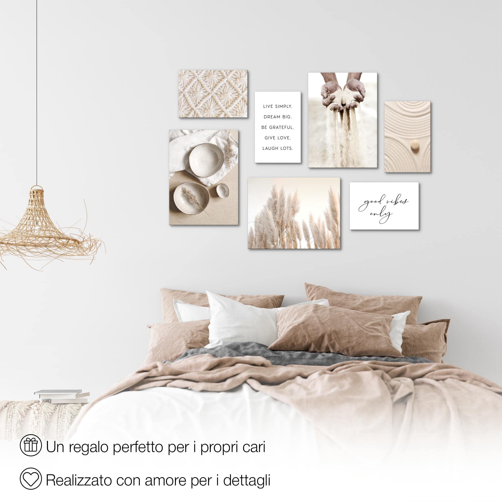 Novart Quadros Set 7 Pezzi Quadri Moderni - Erba Di Pampa Boho - N012471a (Pronti Da Appendere)