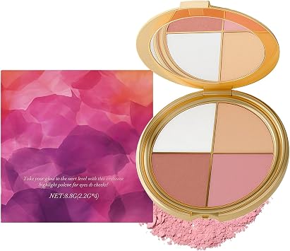 All in One Makeup Palette - Eye Shadow Pallets for Women with Blush Palette & Highlighter Palettes, 4-in-1 Face Palettes with Metallic Shimmer, Multi-Purpose Contour Kit, Portable Compact