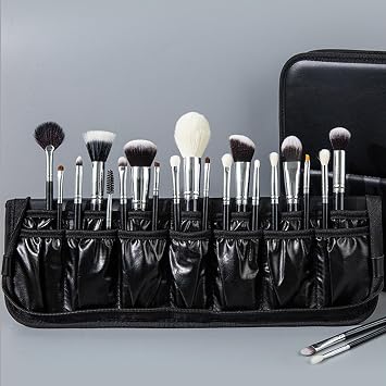 COSHINE Waterproof PU Black Professional Makeup Brush Organizer Bag, 14-HOLE Cosmetic Brushes Stand-Up Design for Organized Storage Brushes Not Included