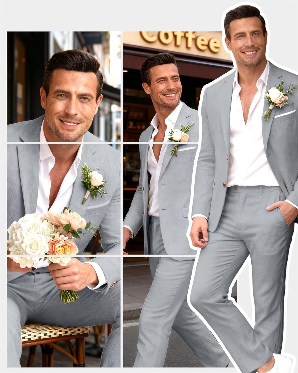 Linen Mens 2 Pieces Suit Retro Casual Slim Fit Suits Linen Beach Prom Dress Tux Set Wedding Groom Men Jacket Blazer Pant
