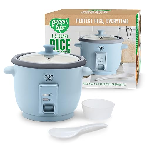 GreenLife Rice Cooker with Removable PFAS-Free Ceramic Nonstick Pot, 3-Cups Uncooked/6-Cups Cooked, Grains & Oatmeal Multicooker, Compact One-Switch Design, Auto Keep Warm, Easy Clean, Blue Haze