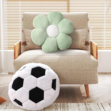 Soccer Ball Pillow Sage Green Flower Pillow for Home Sofa Bed Decorative