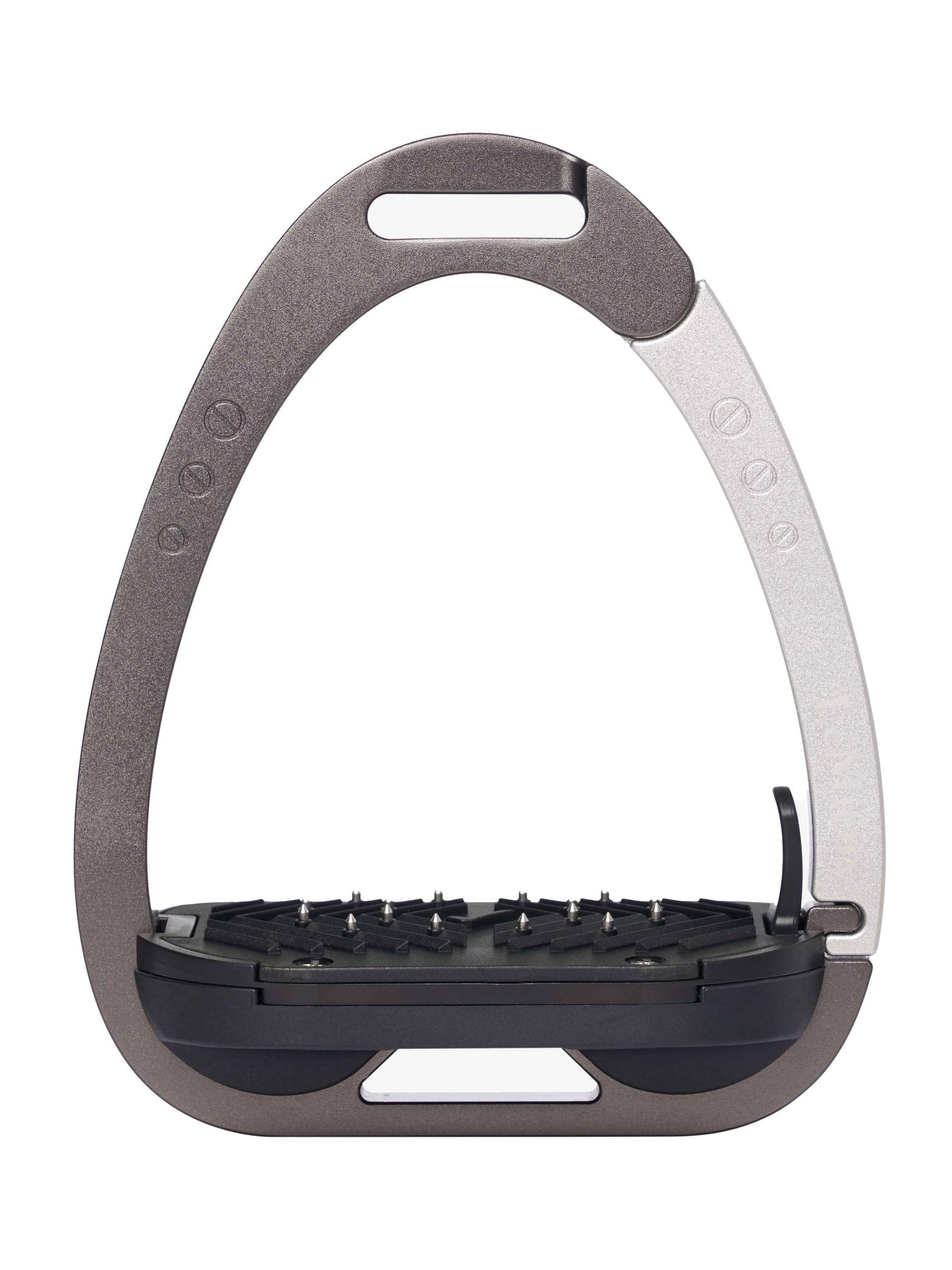 LeMieux Vector Balance Stirrup - New Generation - Spring Loaded Hinged Arm - 5° Tilted Ergonomic Footplate - Carbon/Silver