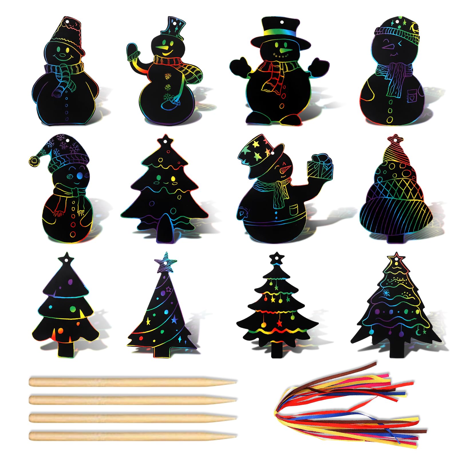 VIEVRE 12 pieces scratch pictures for children, Christmas scratch book set, children's scratch book girls, for children, for Christmas tree decorations, DIY Christmas decorations