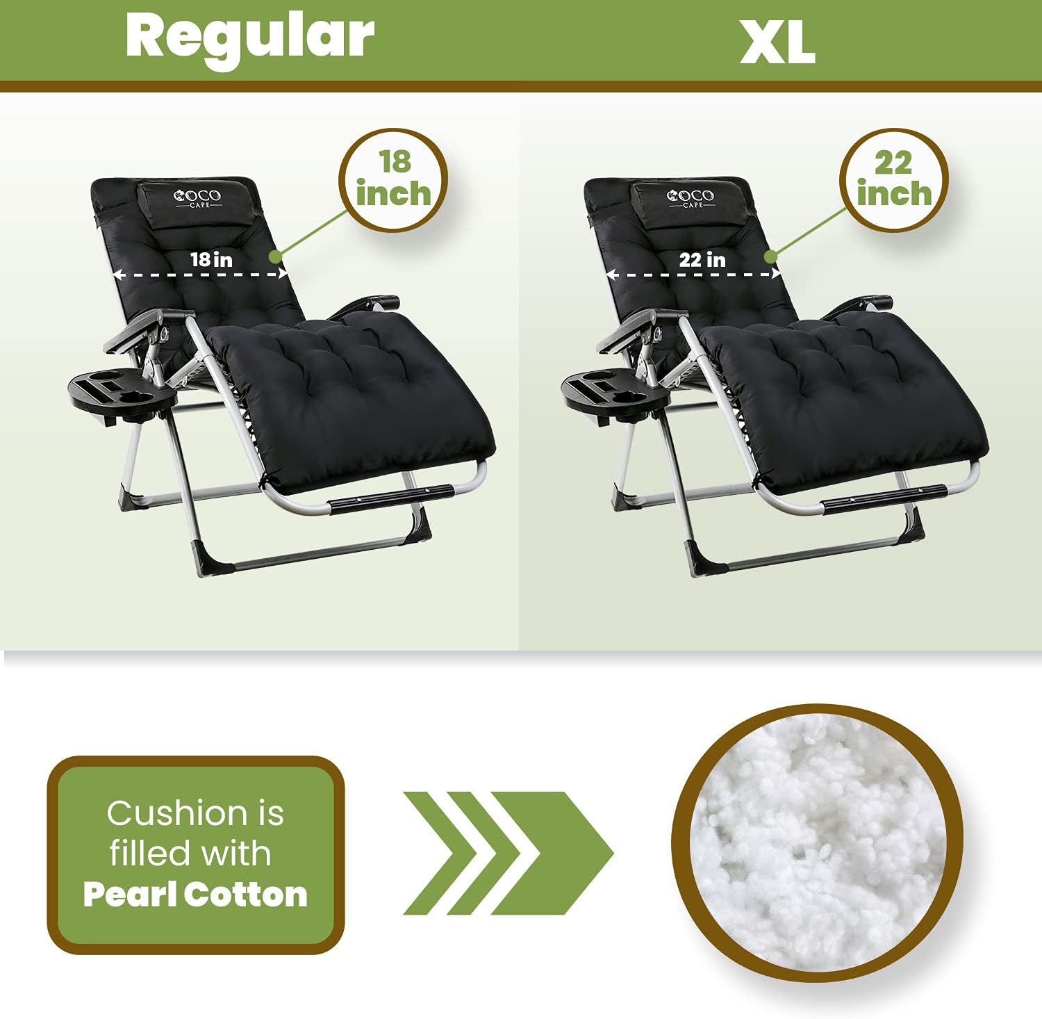 coco cape Zero Gravity Chair – Premium Chair with Cushion, Headrest and Cup Holder – Foldable and Easy to Carry – Ideal Outdoor Recliner – Black Regular