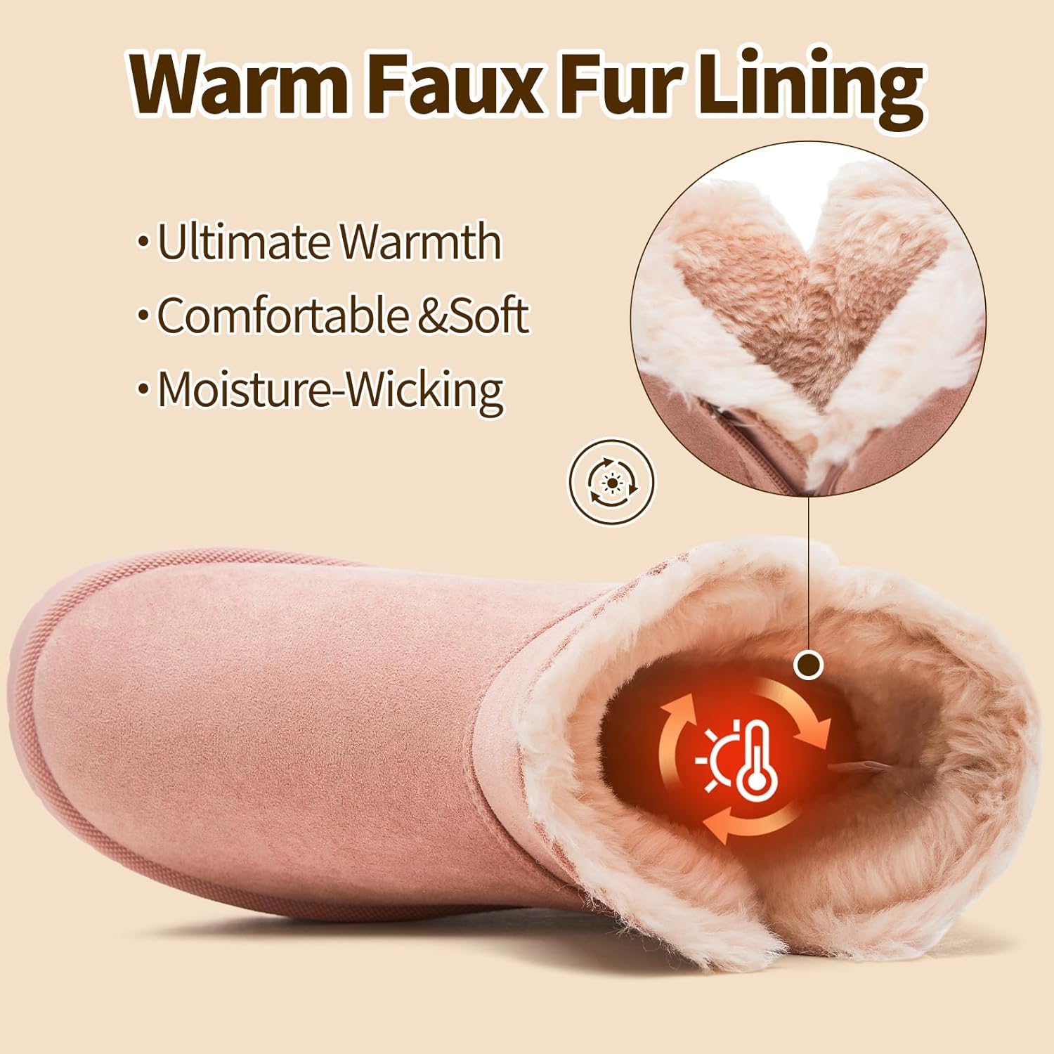 THATXUAOV Womens Ankle Winter Boots, Anti-Slip Suede Mini Boot For Women,Side Zipper Platform Slip On Snow Boots With Fur Lining - Image 3